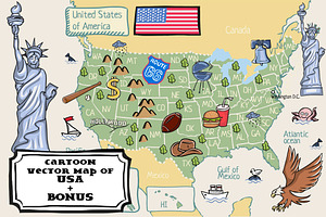 Cartoon map of USA + bonus pattern