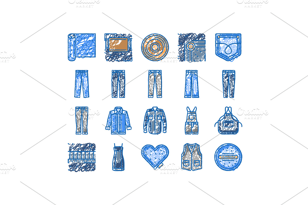denim textile material fashion icons, an Object Illustration by pikepicture