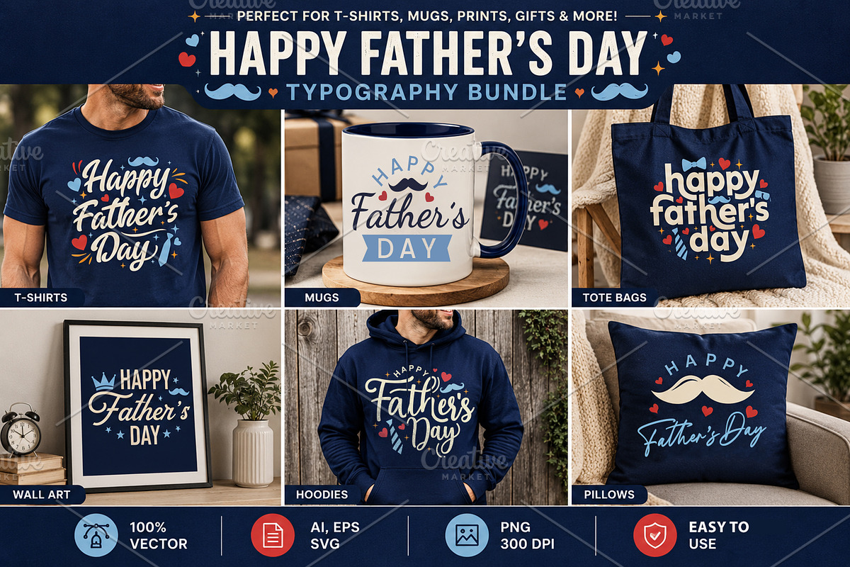 Happy Father’s Day Typography Bundle, an Object Graphic by ashek (Photo 3 of 5)