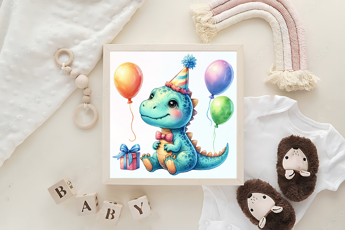 Cute Birthday Dinosaurs Clipart, an Illustration by CraftArtStudio (Photo 6 of 6)