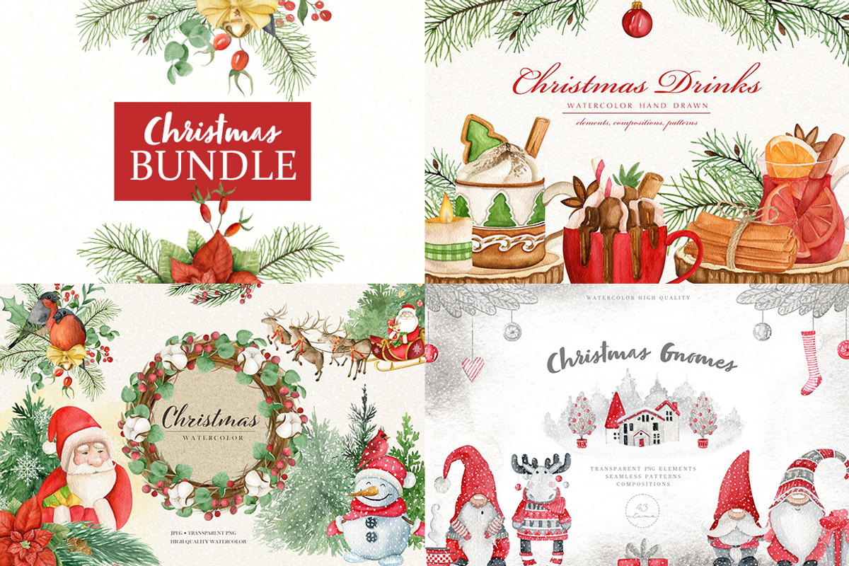 Christmas Watercolor Bundle, a Food Illustration by JuliaBadeeva (Photo 1 of 18)
