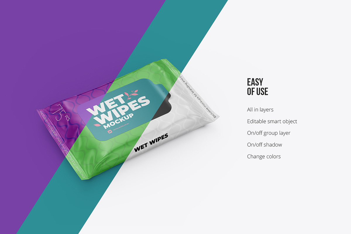 Wet wipes mockup. Angled view, a Packaging Mockup by easymock (Photo 3 of 8)