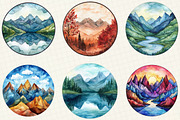 Stained Glass Mountain Scene Clipart, an Illustration by OK Design (Thumbnail 5 of 5)