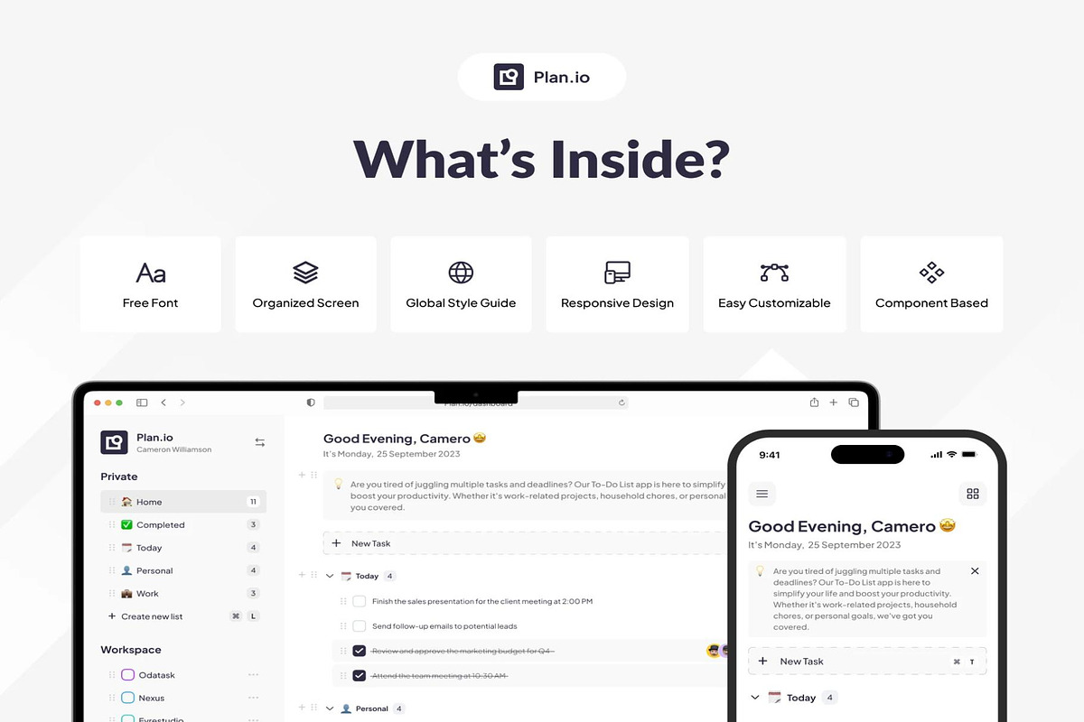 Plan.io To Do List Productivity App, an UI Kit Template by Creative Perspective (Photo 2 of 4)