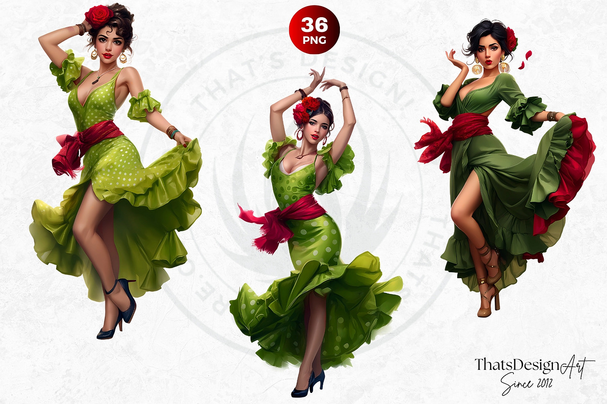 Flamenco dancer spanish woman Set, a Person Illustration by ThatsDesignArt (Photo 6 of 10)