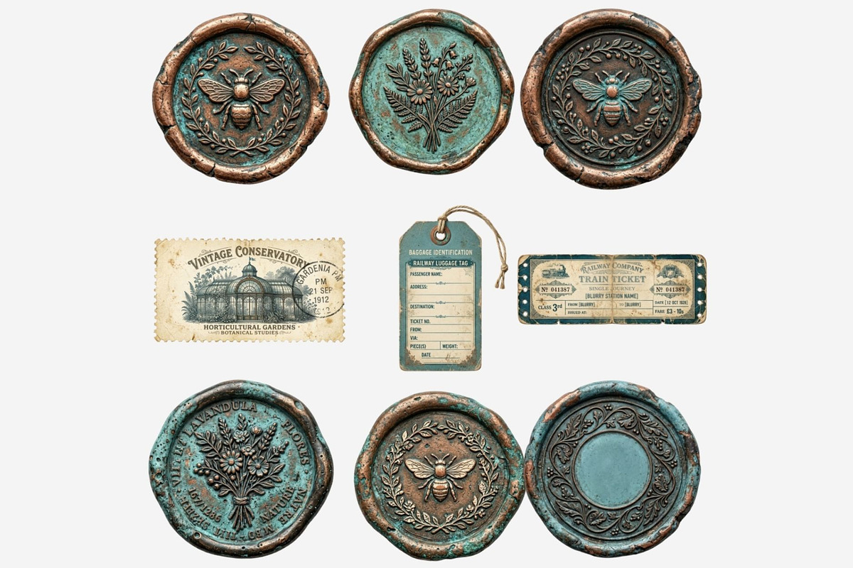 Patina Blue Vintage Ephemera PNG, a Seasonal Illustration by Tanya Kart (Photo 6 of 15)