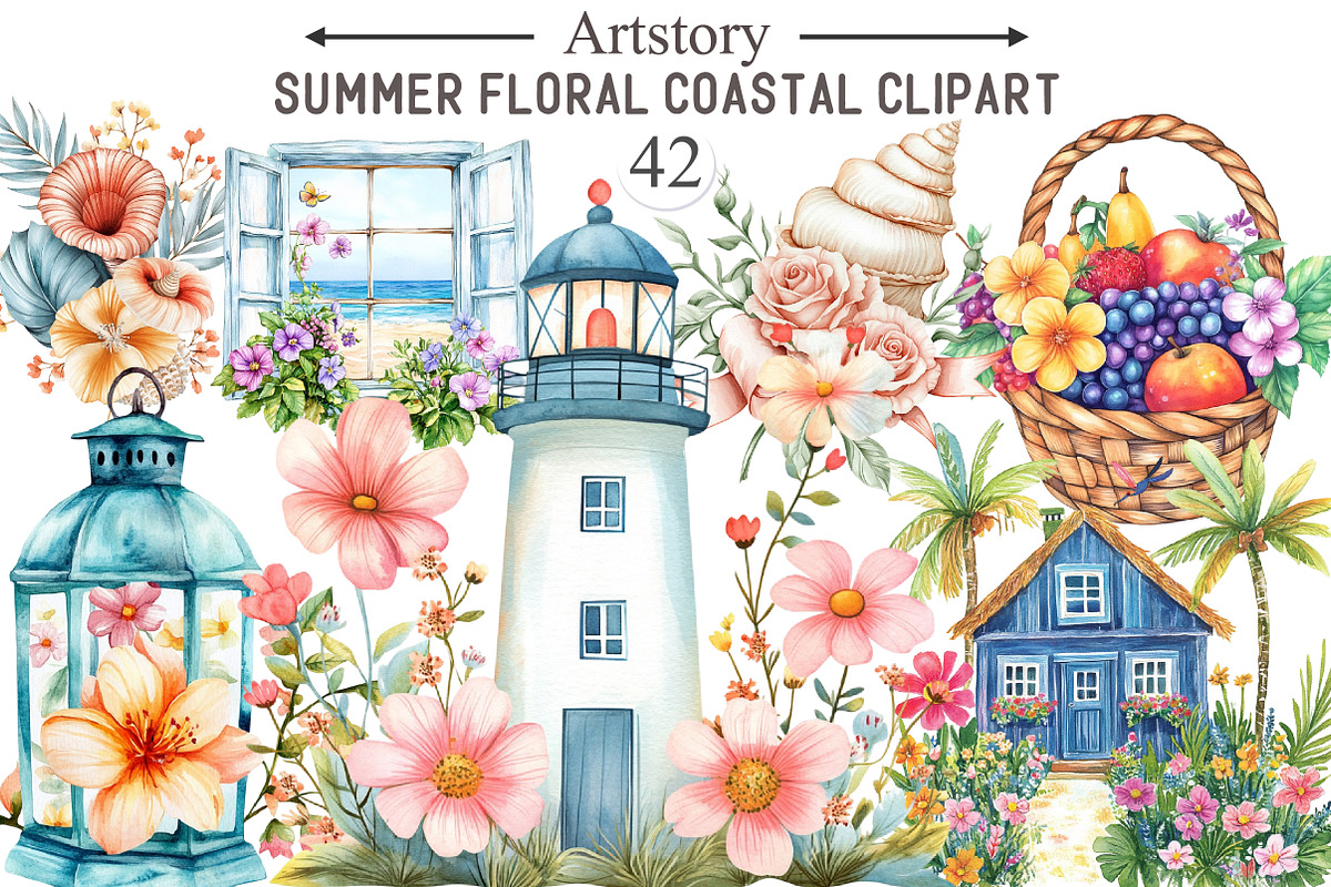 Whimsical Summer Floral Coastal Clip, an Illustration by designcity5 (Photo 1 of 5)