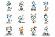 Whimsical Christmas Cats Clipart, an Illustration by SinaCreation (Thumbnail 2 of 7)