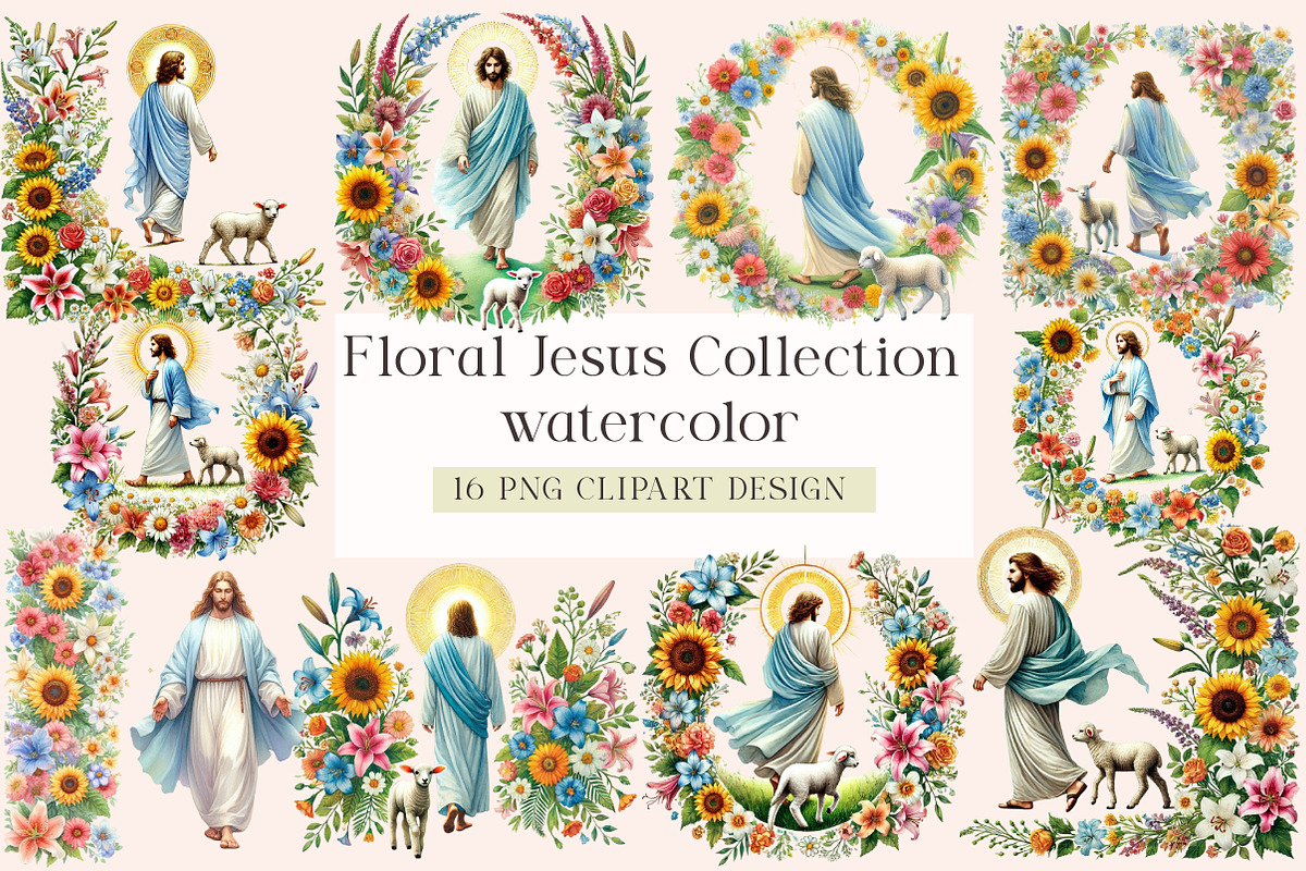 Floral Jesus Collection Clipart, an Illustration by DreamArtGraphic (Photo 1 of 4)