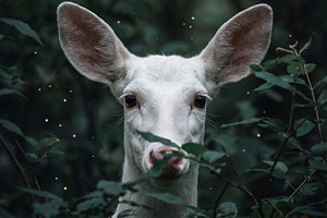 Majestic White Deer Peering, an Animal Photo by Virgo Studio