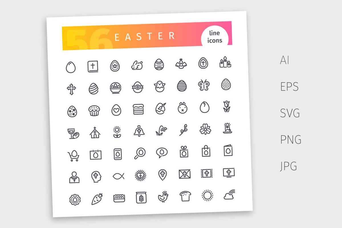 Easter Line Icons Set, an Outline Icon by Voysla's Shop (Photo 4 of 4)