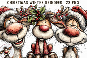 Christmas Winter reindeer Clipart, an Illustration by Libby Wishes (Thumbnail 1 of 7)