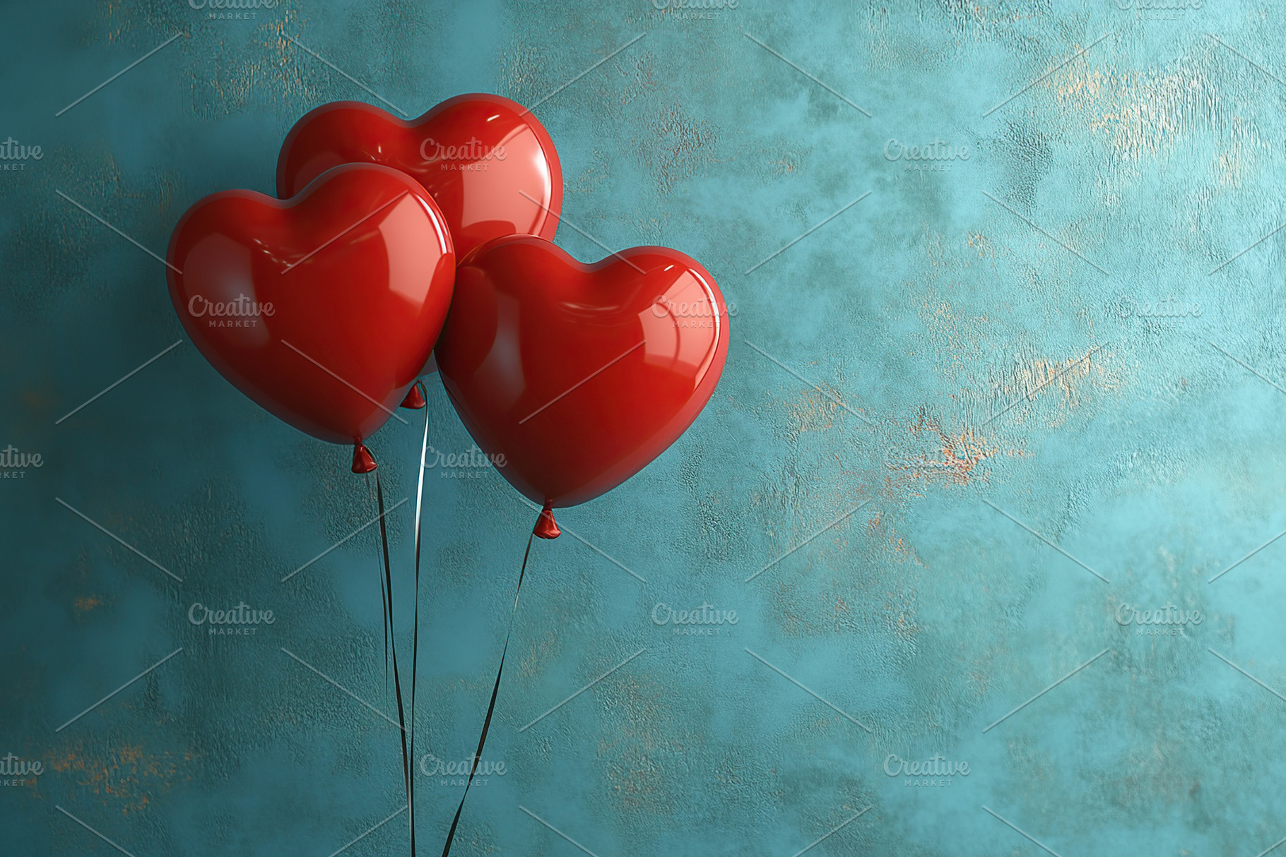 Red heart-shaped balloons on blue background, a Photo by AlyaAnd