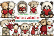Watercolor Animals Valentine Clipart, an Illustration by Craft Nest (Thumbnail 1 of 9)