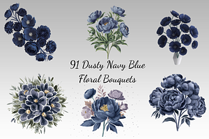 Dusty Blue Floral Clipart Bundle