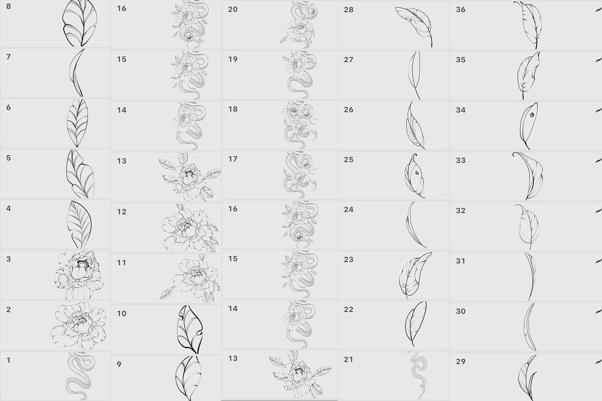 Procreate Snake stamps with flowers., a Brush Add-On by AnnaPolitmerskaja (Photo 4 of 8)