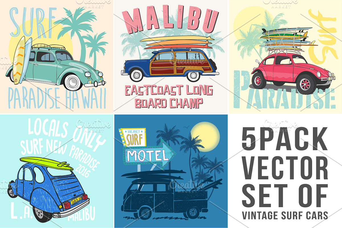VECTOR SET OF SURF CARS, an Illustration by ulasokuyucu