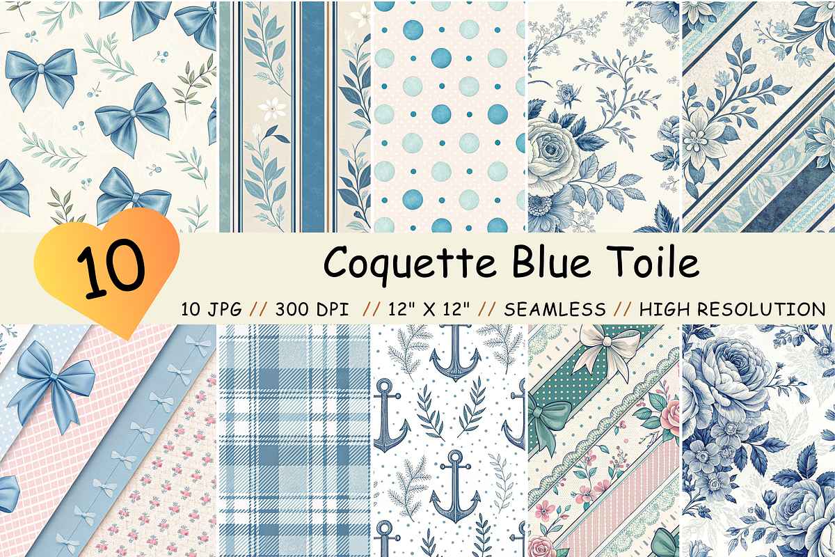 Coquette Blue Toile Digital Paper, a Pattern Graphic by FloridPrintables (Photo 1 of 10)