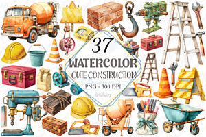 Cute Construction Watercolor Clipart, a Graphic by designcity5