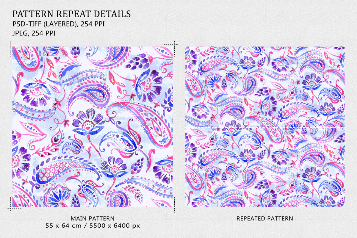 Boho Purple Ethnic Paisley Pattern, a Pattern Graphic by Gullenda (Photo 2 of 6)