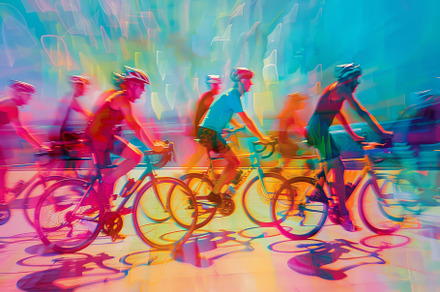 A group of cyclists pedals energetic, a Photo by Tanuart