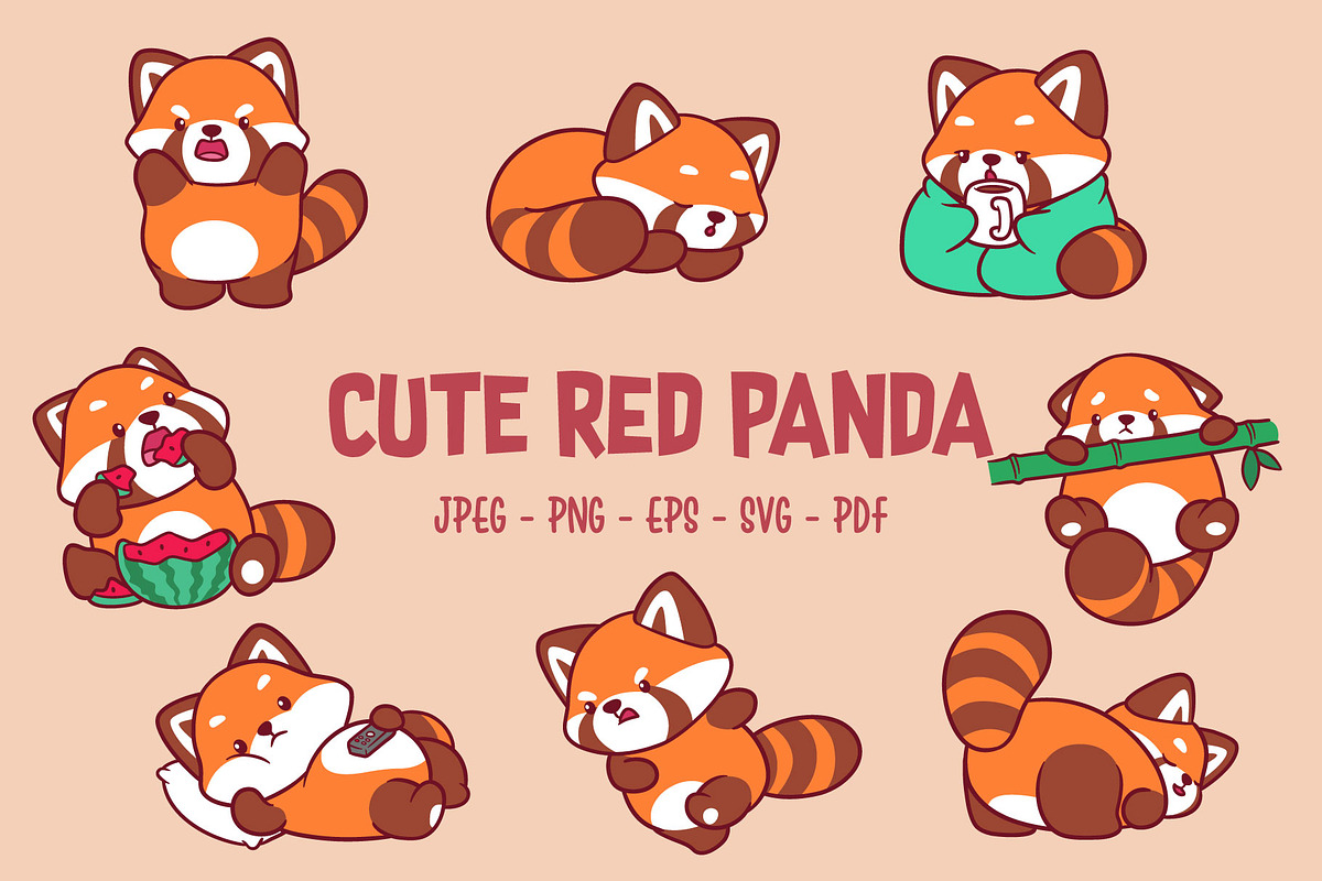 Cute Red Panda Clipart Set, an Animal Illustration by Rafiart26 (Photo 1 of 2)