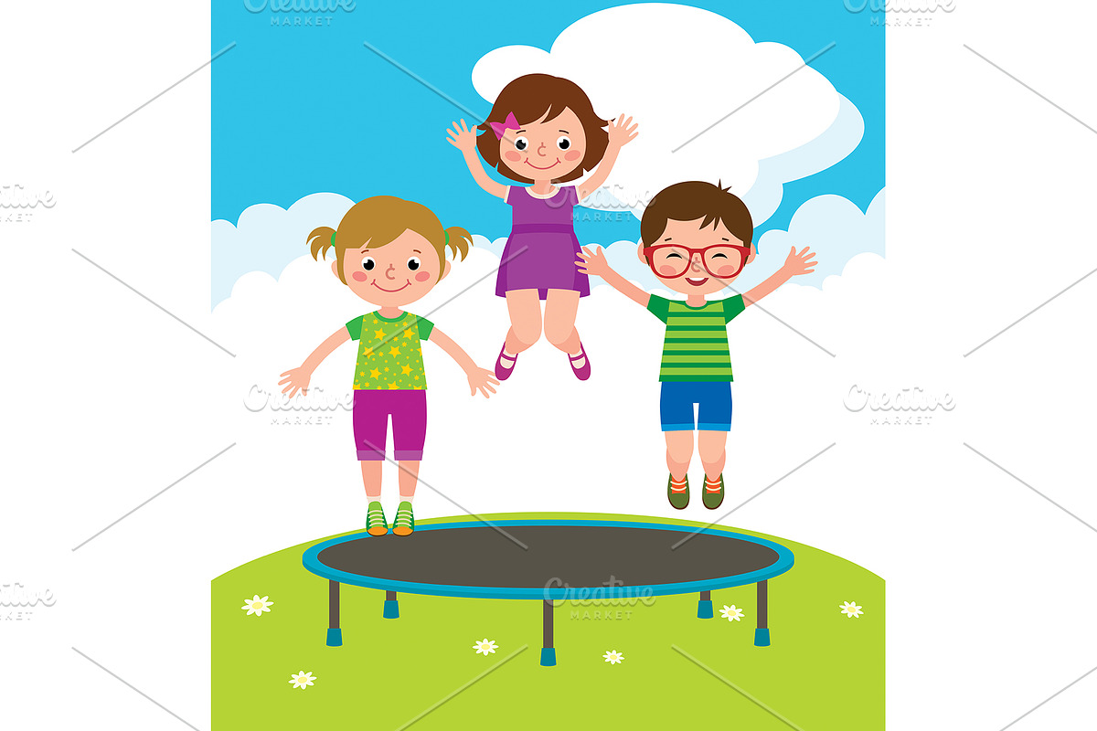 Funny children jumping on a trampoli, a Person Illustration by Julia's illustrations