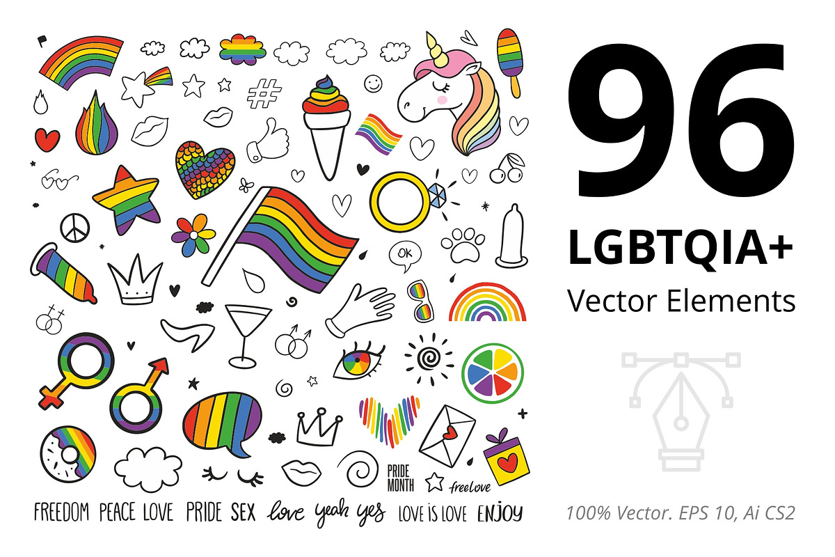 96 Love Vector Elements Set, an Object Graphic by karetniy (Photo 1 of 4)