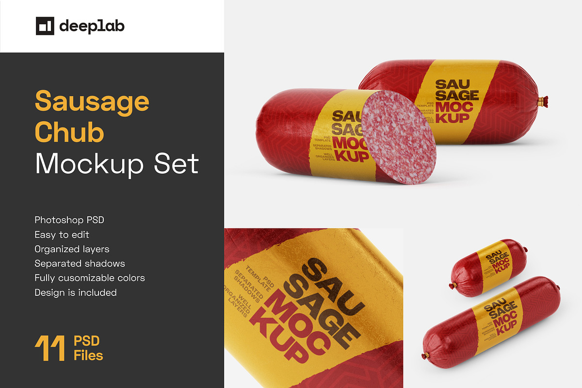 Sausage Chub Mockup Set, a Packaging Mockup by Deeplab