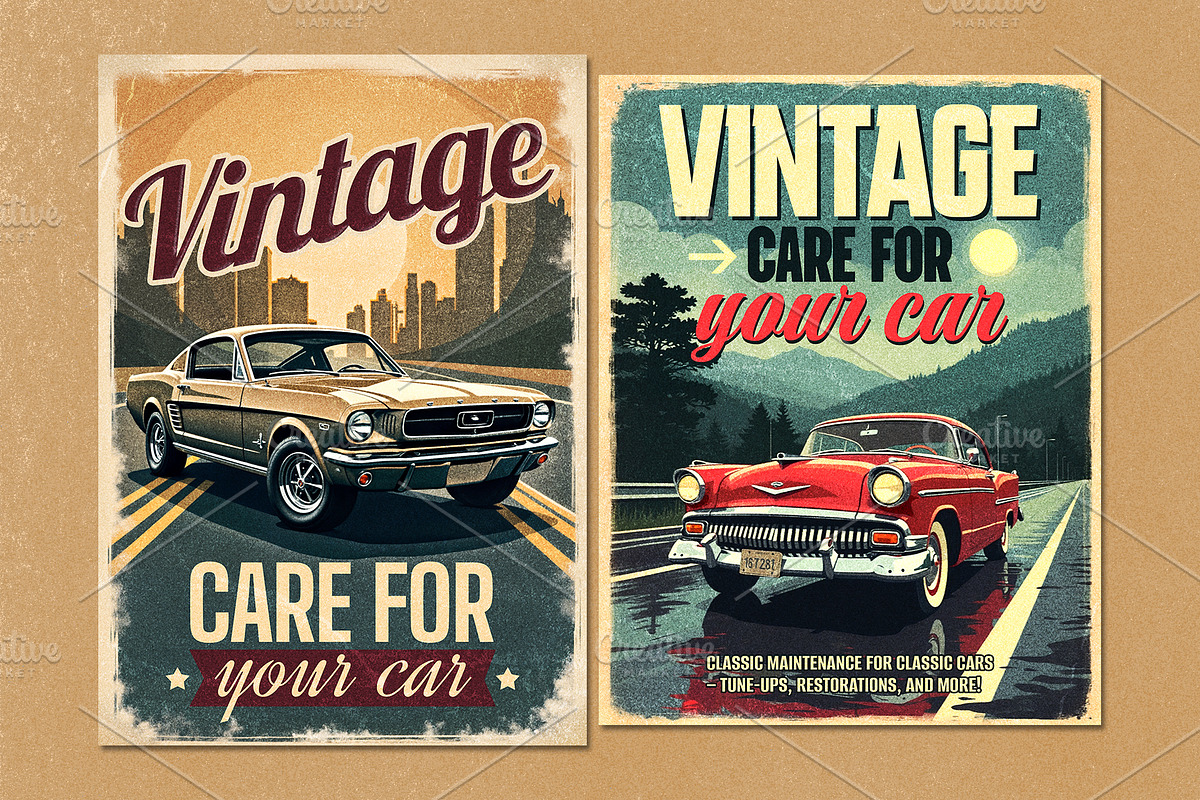 Retro Car Print Set, a Poster Template by Black Cat Studio (Photo 3 of 7)