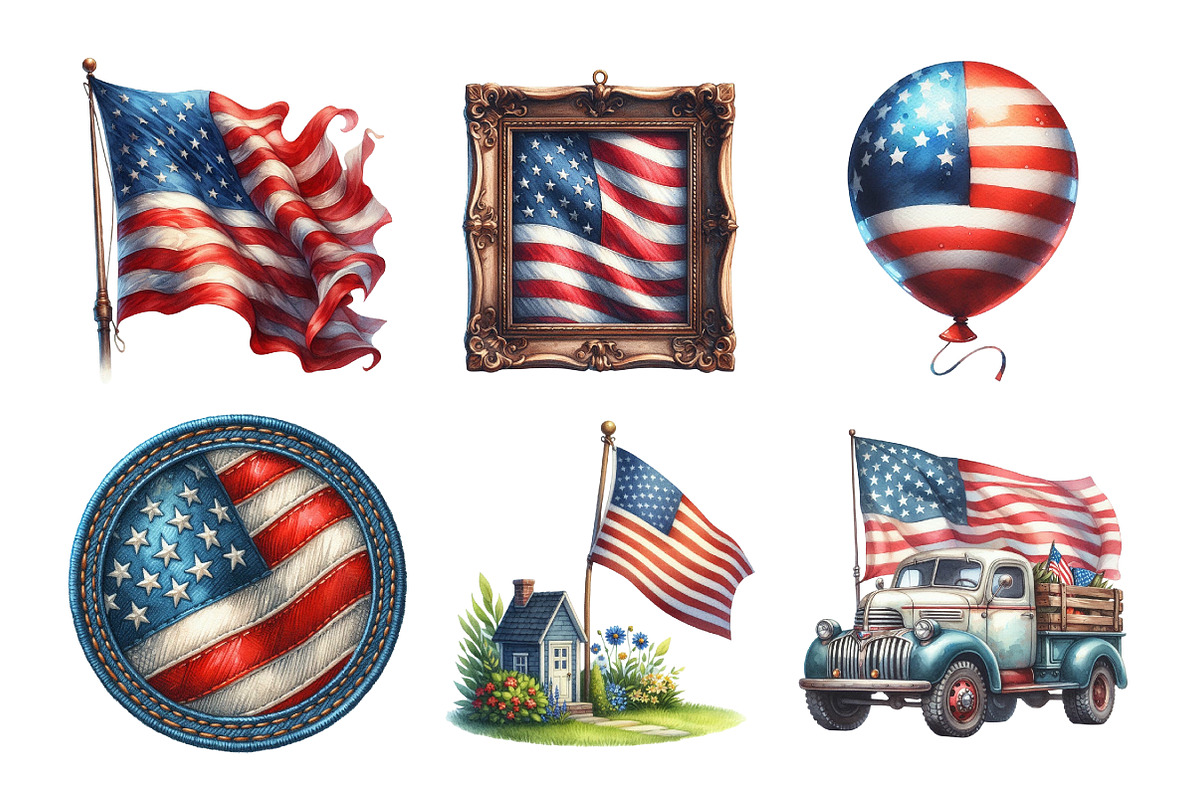 Watercolor American Flag Clipart, an Illustration by Daily.Designs (Photo 2 of 5)