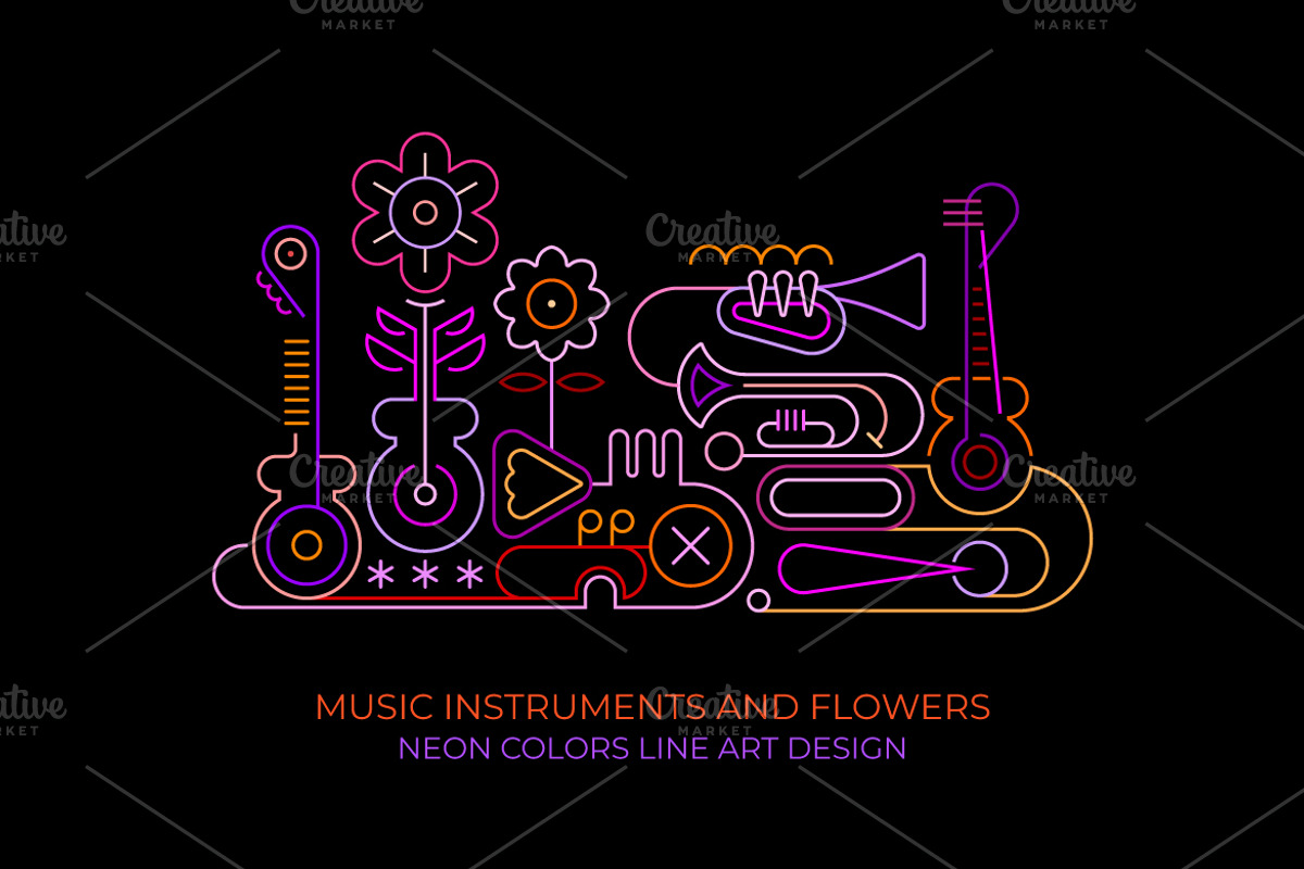 Music Instruments And Flawers Neon, an Illustration by danjazzia (Photo 1 of 3)