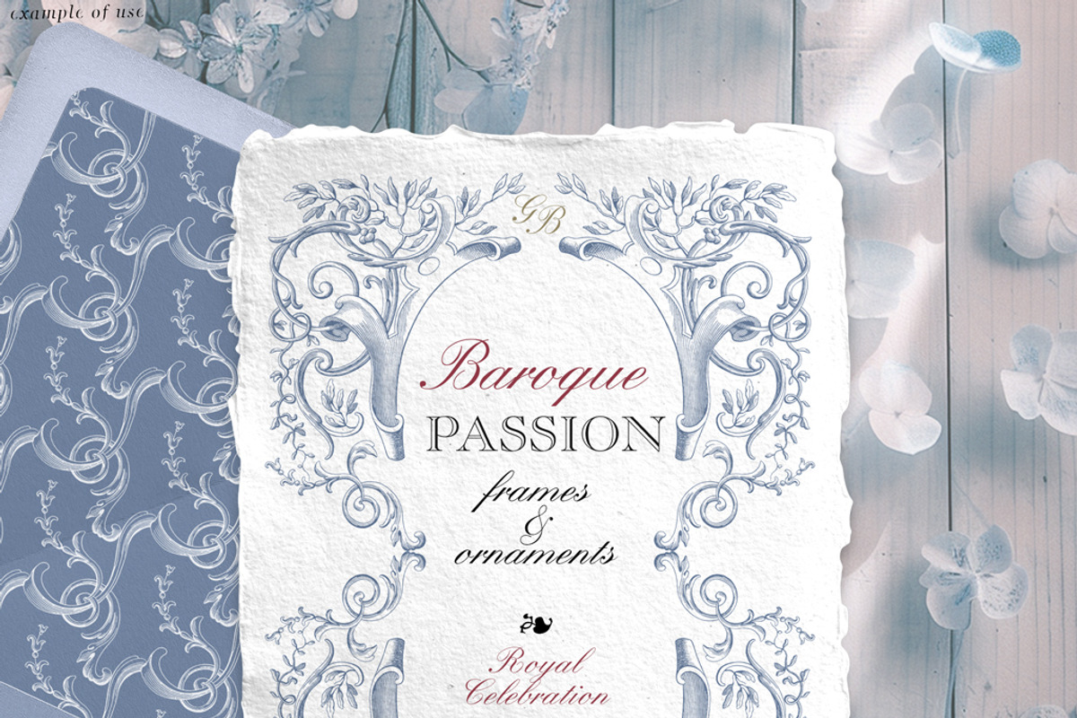 Baroque frames wedding clip art blue, a Decorative Illustration by GrafikBoutique (Photo 7 of 11)