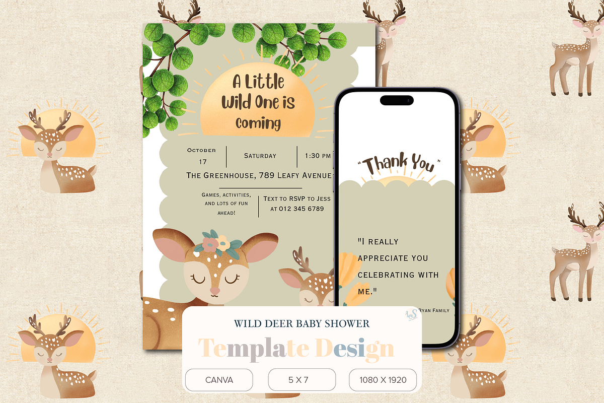 Deer Baby Shower Wild One Invitation, an Invitation Template by Little Creative Scribbles (Photo 1 of 7)