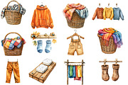 Watercolor Autumn Laundry Clipart, an Illustration by Designworld (Thumbnail 2 of 6)