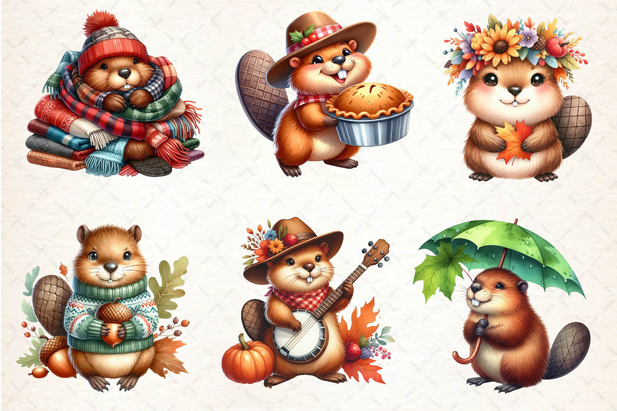 Autumn Cute Beaver Clipart, an Illustration by Dream Creation (Photo 5 of 6)