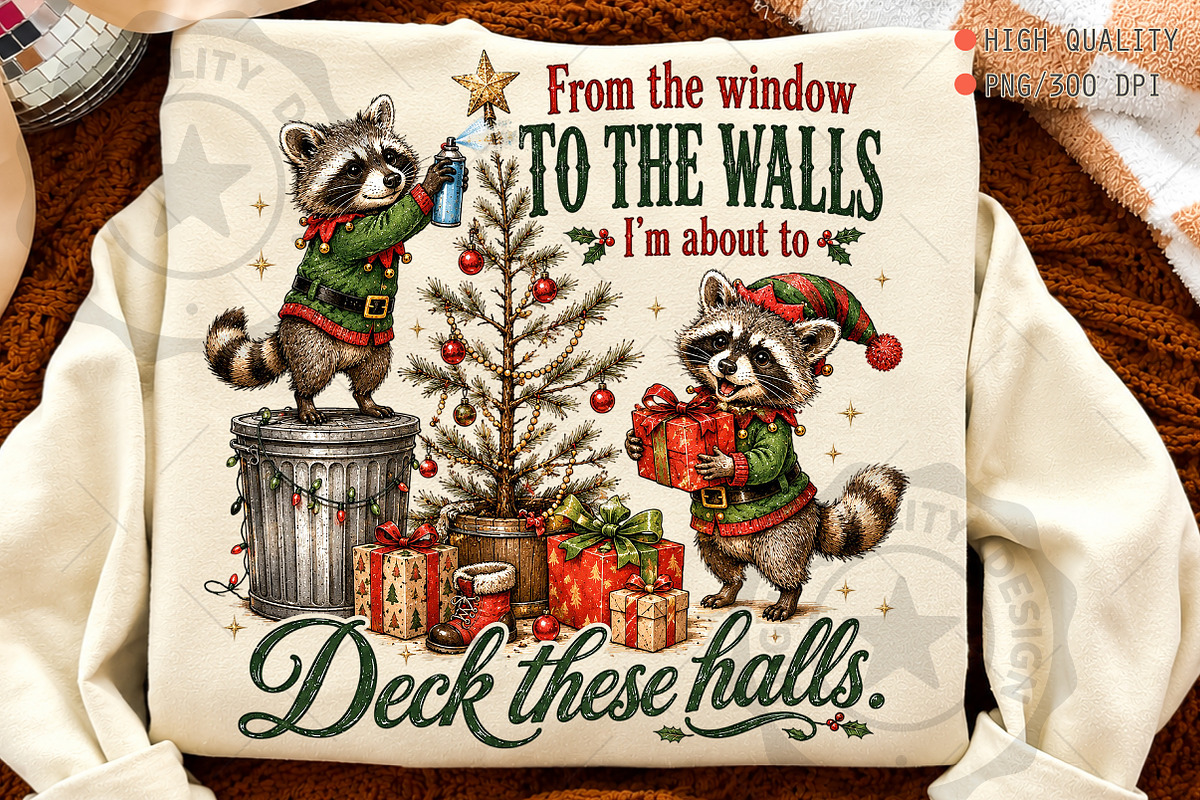 Funny Christmas Raccoon PNG, a Seasonal Illustration by OK Design (Photo 4 of 5)