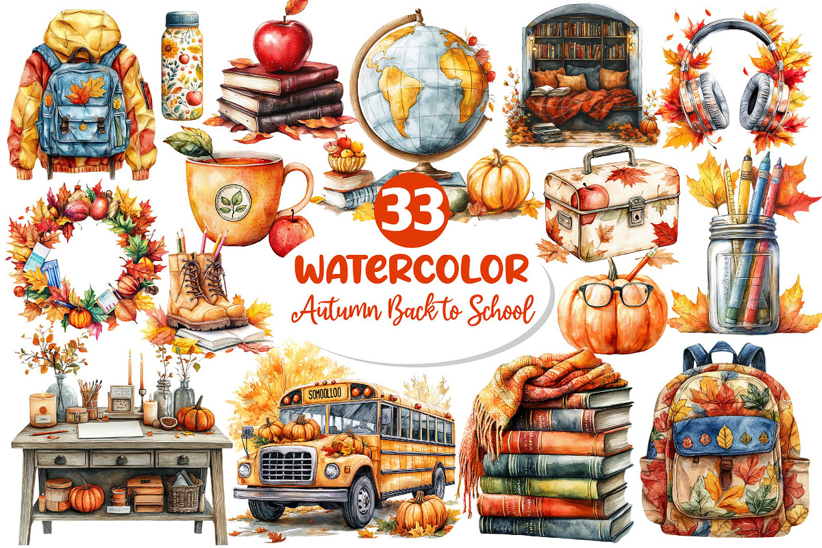Autumn Back to School Clipart, an Illustration by Dream Creation (Photo 1 of 6)