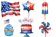 Hello 4th of July Watercolor Clipart, an Illustration by Designworld (Thumbnail 3 of 7)