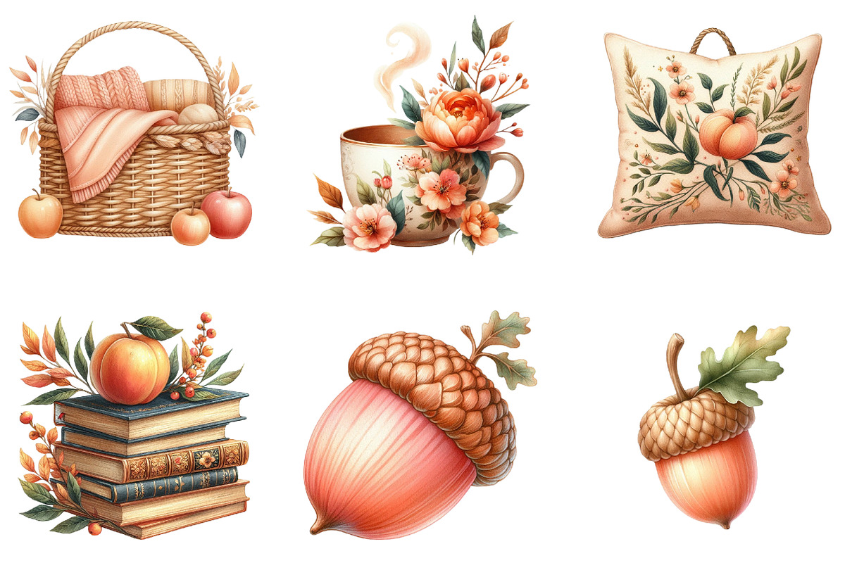 Watercolor Peach Colored Autumn, an Illustration by DreamArtGraphic (Photo 2 of 7)