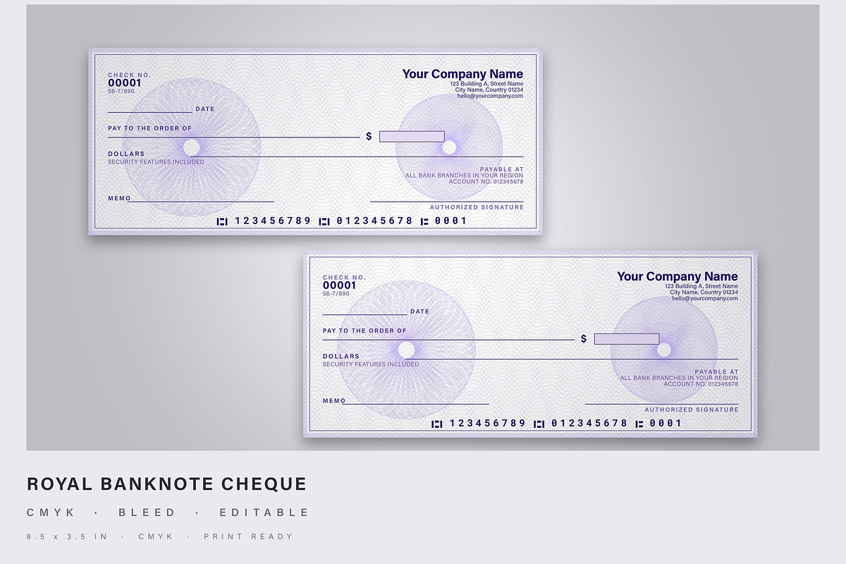 Bank Check Template, a Stationery Template by DesignerCandies (Photo 1 of 2)