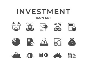 Set modern icons of investment, a Solid Icon by motorama