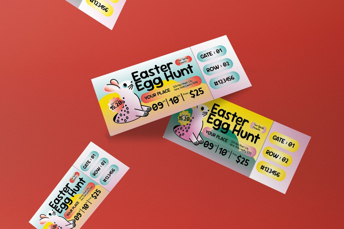 Blue Yellow Easter Egg Hunt Ticket, a Card Template by graphicook (Photo 3 of 3)