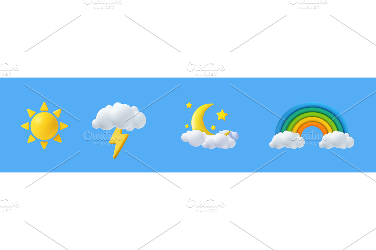3D Weather Icon Set with Sun, Storm, an Object Illustration by ModVector