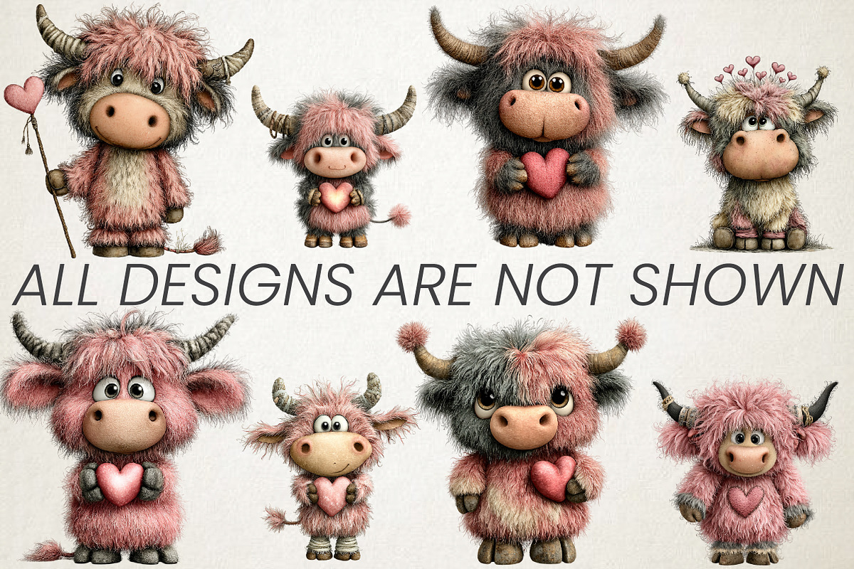 Whimsical Valentine Highland Cow PNG, an Animal Illustration by RobertsArt (Photo 5 of 6)