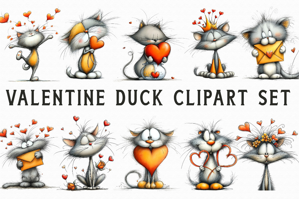 Whimsical Valentine Cats Clipart, an Illustration by Libby Wishes (Photo 4 of 7)