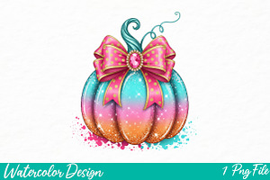 Coquette Glitter Pumpkin Png, an Illustration by Watercolor design