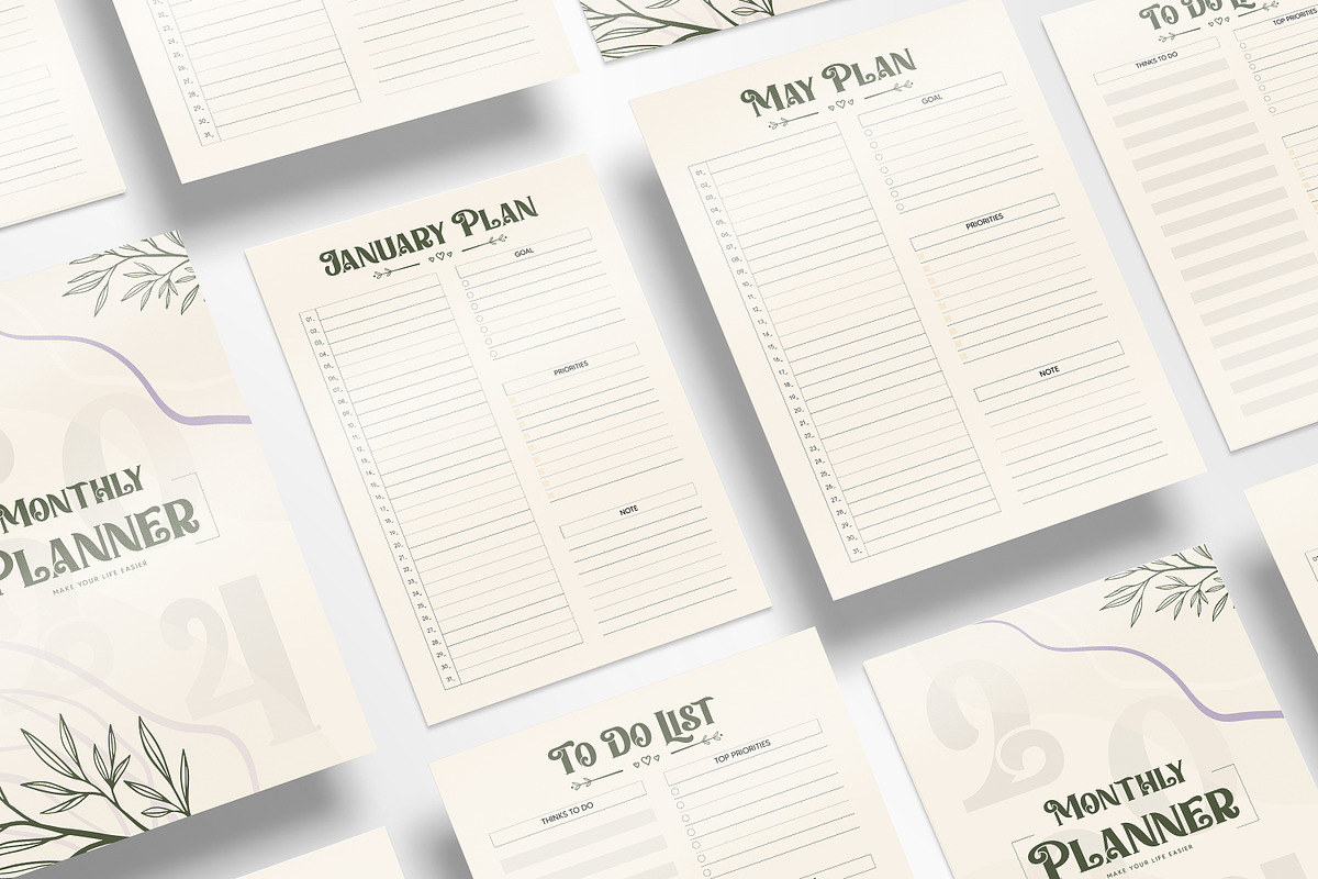 Monthly Planner Template, a Stationery Template by crazyOWL (Photo 3 of 3)