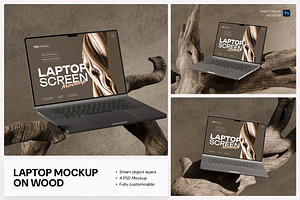 Laptop Mockup on Wood