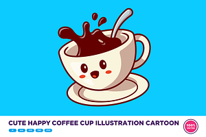 Cute Happy Coffee Cup Illustration